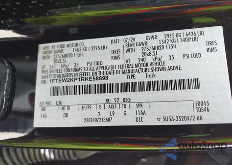 2024 Ford F-150 Stx z USA, uszkodzony, nr VIN 1FTEW2KP1RKE58898